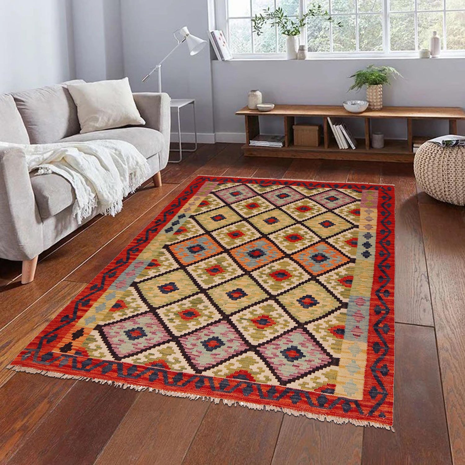 Hand Made Afghan Kilim 5' 1" x 6' 9" ft / 154 x 206 cm - No. P35839