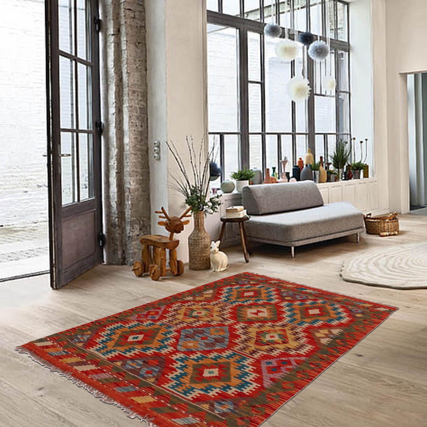 Hand Woven Wool Kelim 2' 7" x 4' 0" ft / 80 x 122 cm - No. P35846