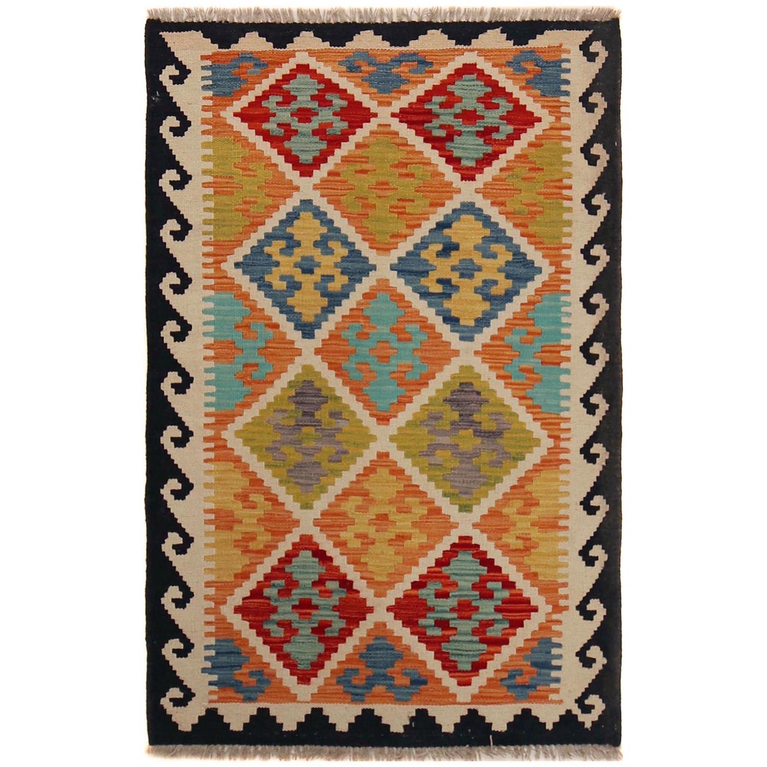 Handmade Afghan Vegetable Kilim 2' 11" x 4' 6" ft / 89 x 136 cm - No. P35850
