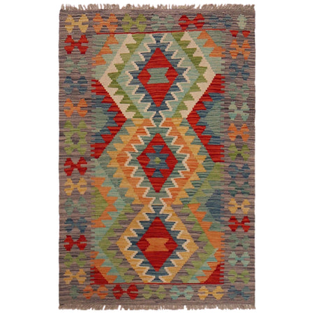 Multi Color ful Flat-Weave Wool Kilim 2' 9" x 4' 4" ft / 84 x 133 cm - No. P35852