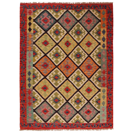 Multi Color ful Flat-Weave Wool Kilim 5' 0" x 6' 10" ft / 152 x 209 cm - No. P35854