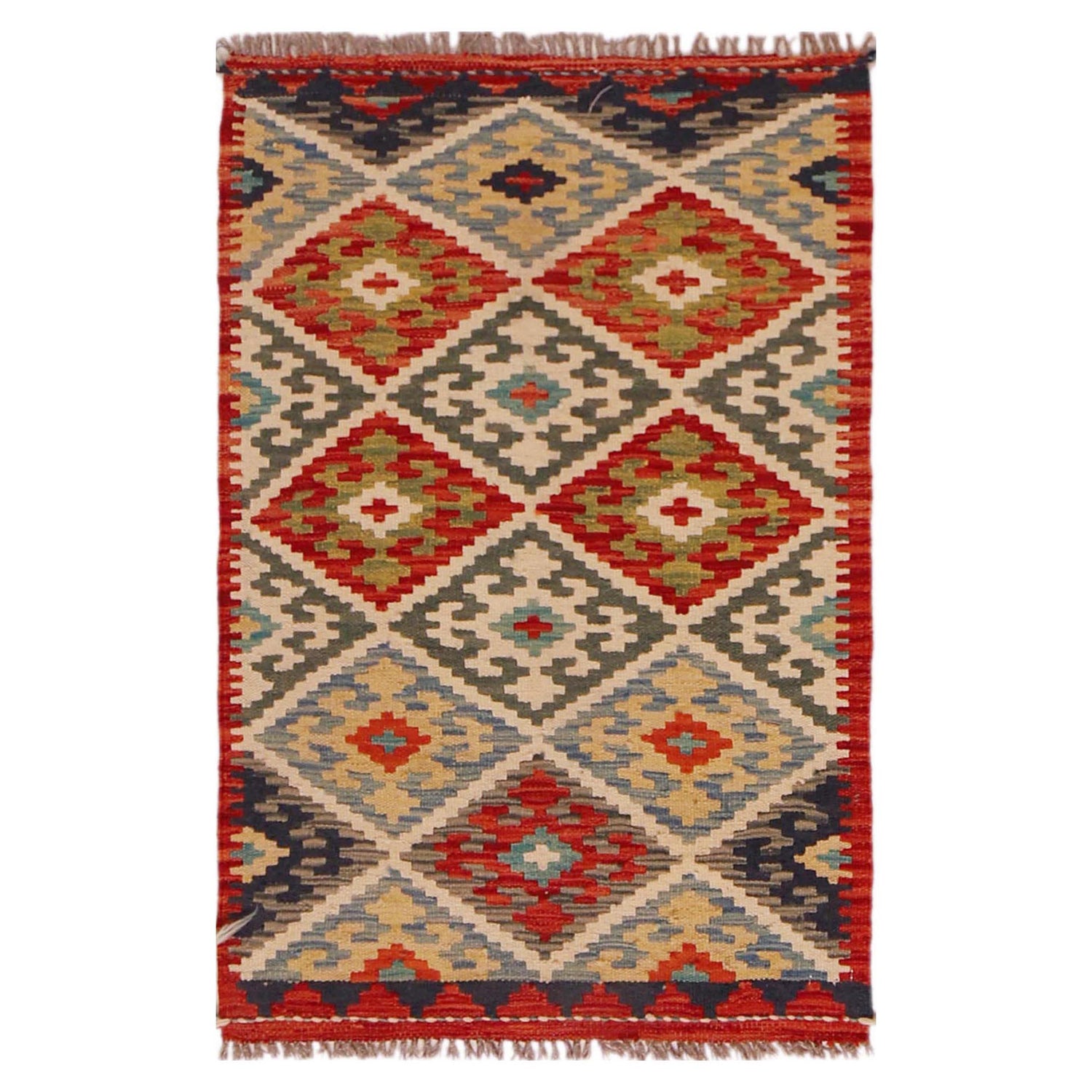 Handmade Vegetable Kelim 2' 1" x 3' 3" ft / 63 x 100 cm - No. P35952