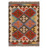 Handmade Turkish Design Wool Kilim 2' 1" x 3' 0" ft / 63 x 91 cm - No. P35955