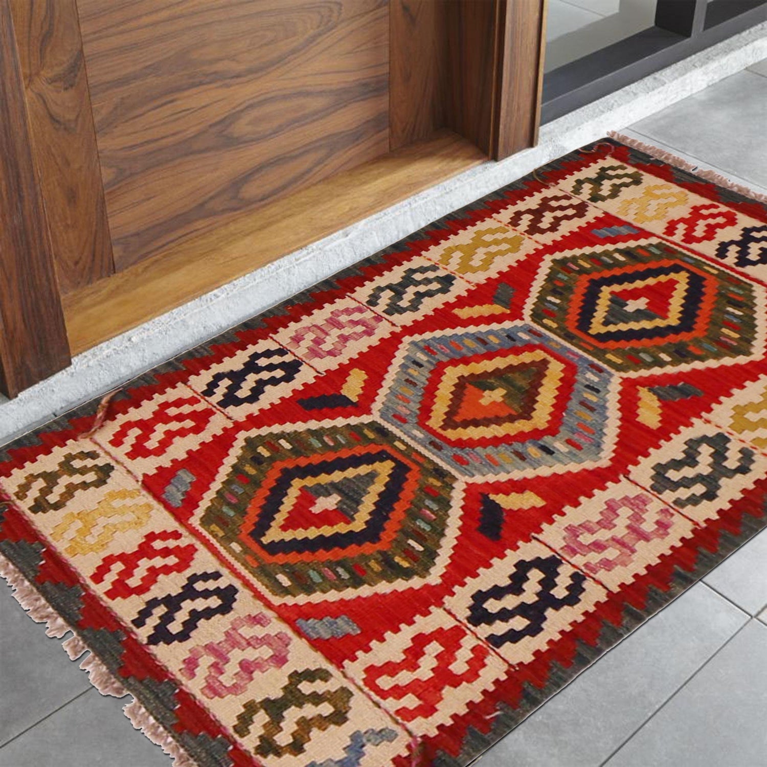 Hand Woven Wool Kelim 2' 0" x 3' 5" ft / 60 x 105 cm - No. P35966