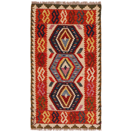 Multi Color ful Flat-Weave Wool Kilim 2' 0" x 3' 6" ft / 60 x 107 cm - No. P35972