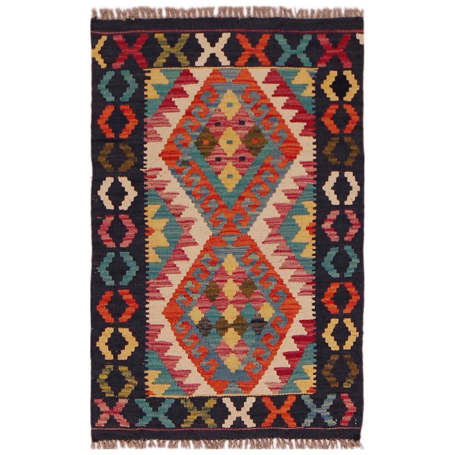Hand Knotted Afghan Style Kilim 2' 0" x 3' 1" ft / 60 x 95 cm - No. P35975