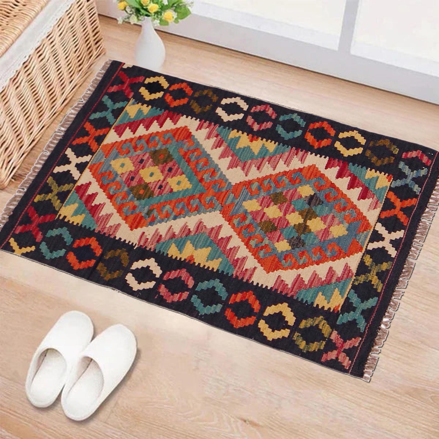 Hand Knotted Afghan Style Kilim 2' 0" x 3' 1" ft / 60 x 95 cm - No. P35975