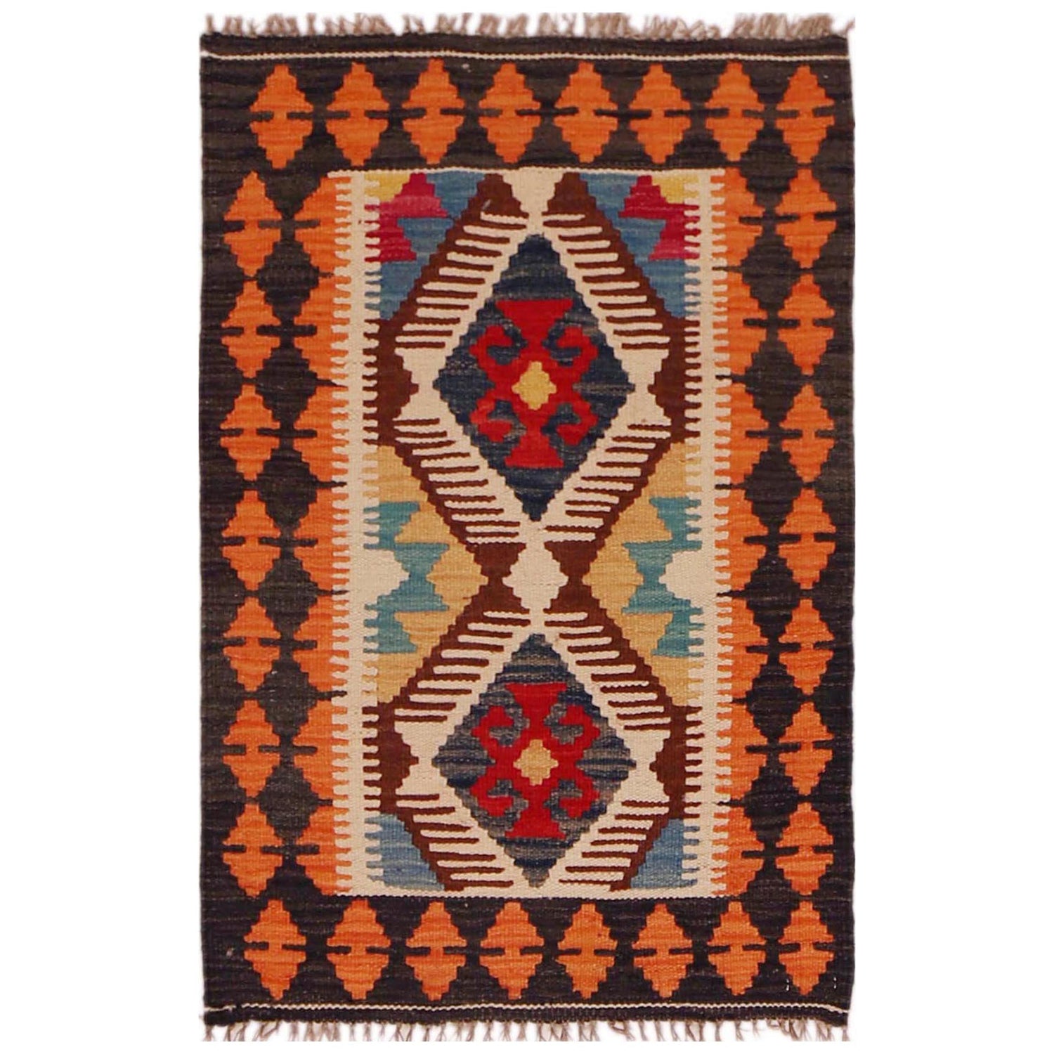 Handmade Afghan Vegetable Kilim 2' 0" x 3' 1" ft / 60 x 94 cm - No. P35982
