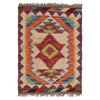 Multi Color ful Flat-Weave Wool Kilim 2' 1" x 2' 11" ft / 63 x 90 cm - No. P35986