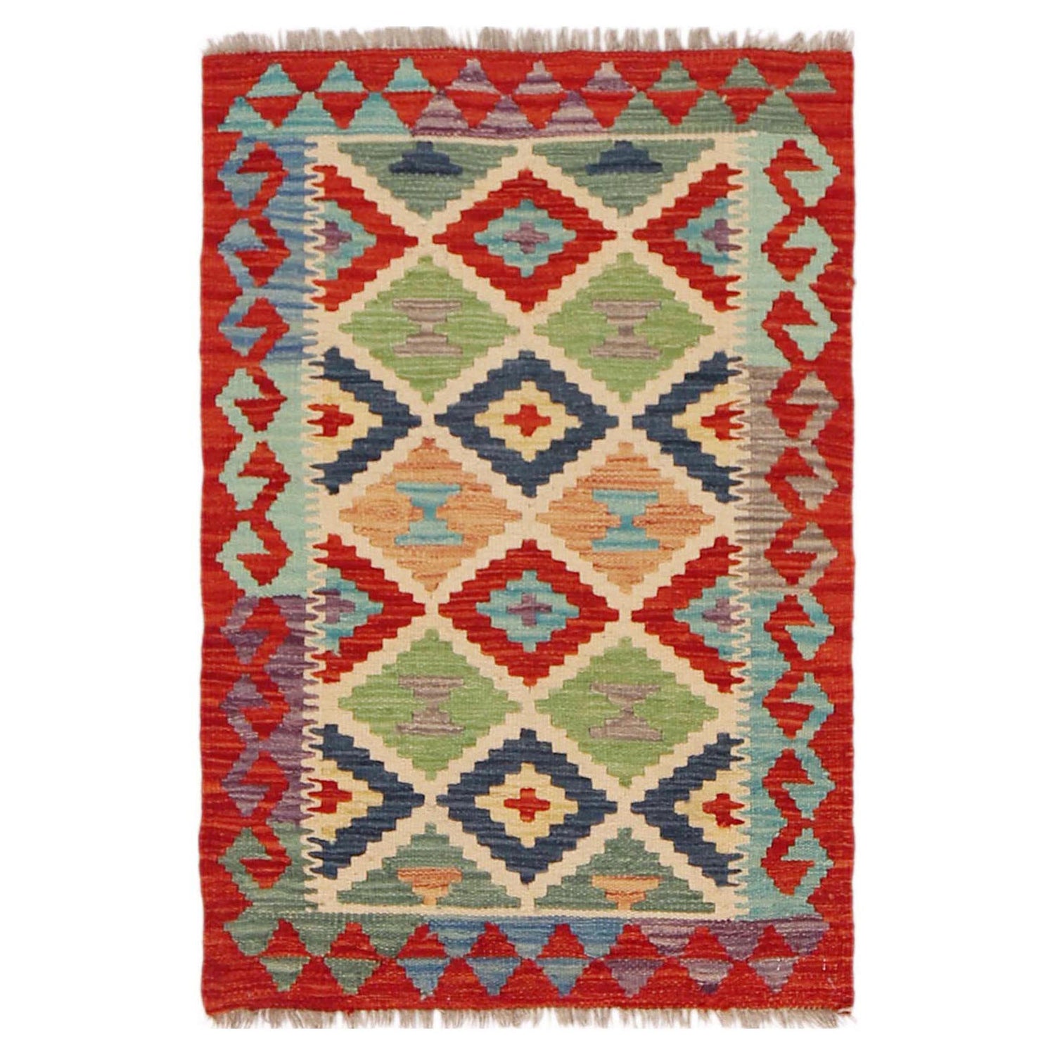 Handmade Turkish Design Wool Kilim 2' 0" x 2' 11" ft / 61 x 90 cm - No. P35994
