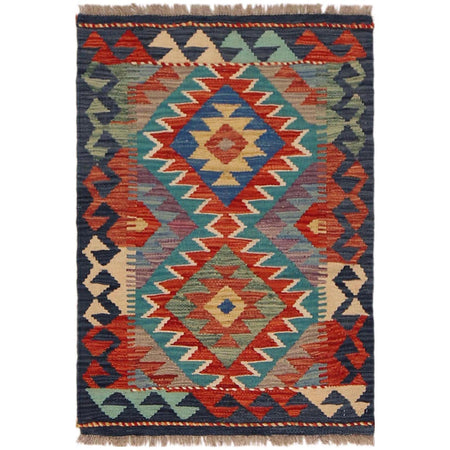 Multi Color ful Flat-Weave Wool Kilim 2' 0" x 2' 9" ft / 60 x 84 cm - No. P36000