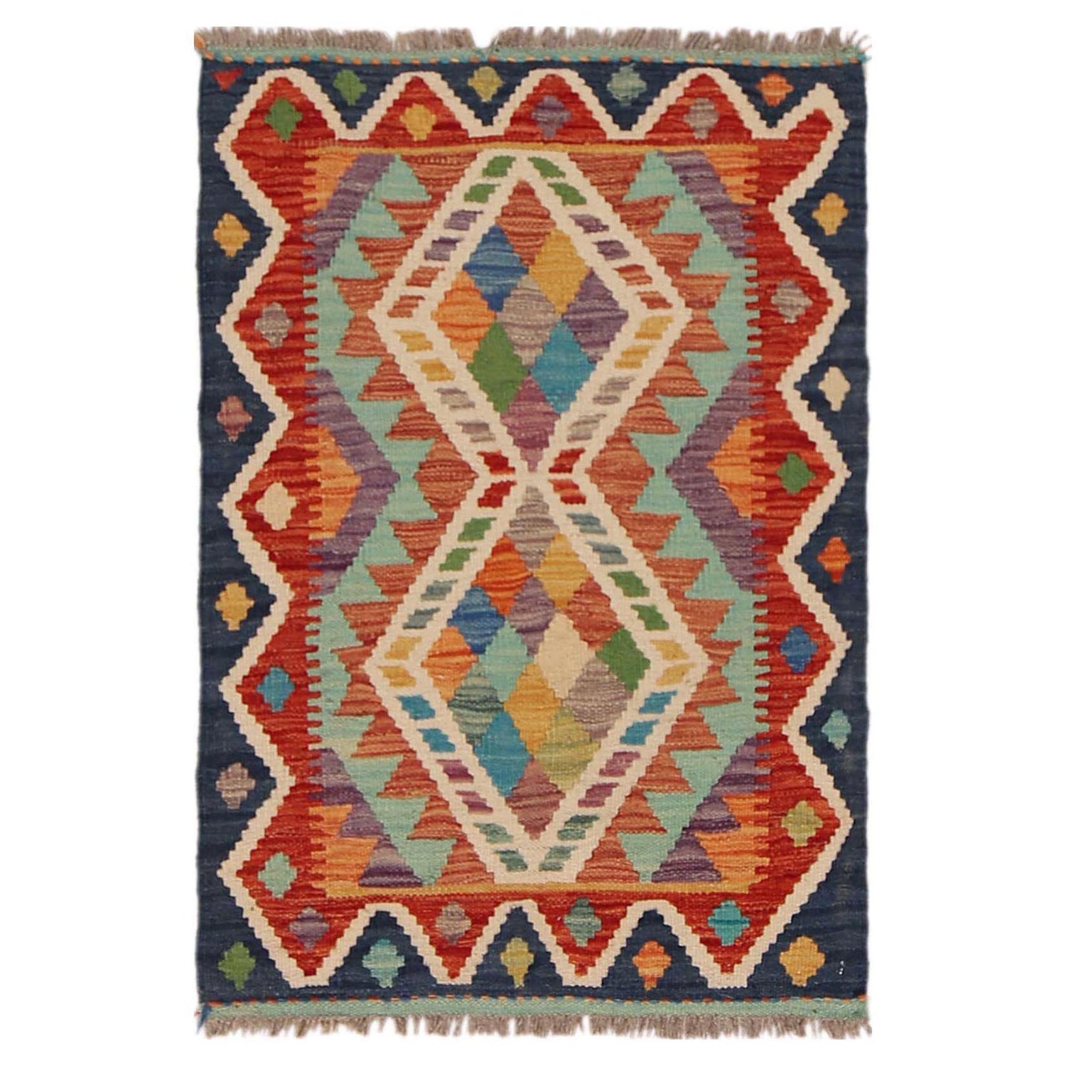 Hand Knotted Afghan Style Kilim 2' 0" x 2' 11" ft / 62 x 90 cm - No. P36003
