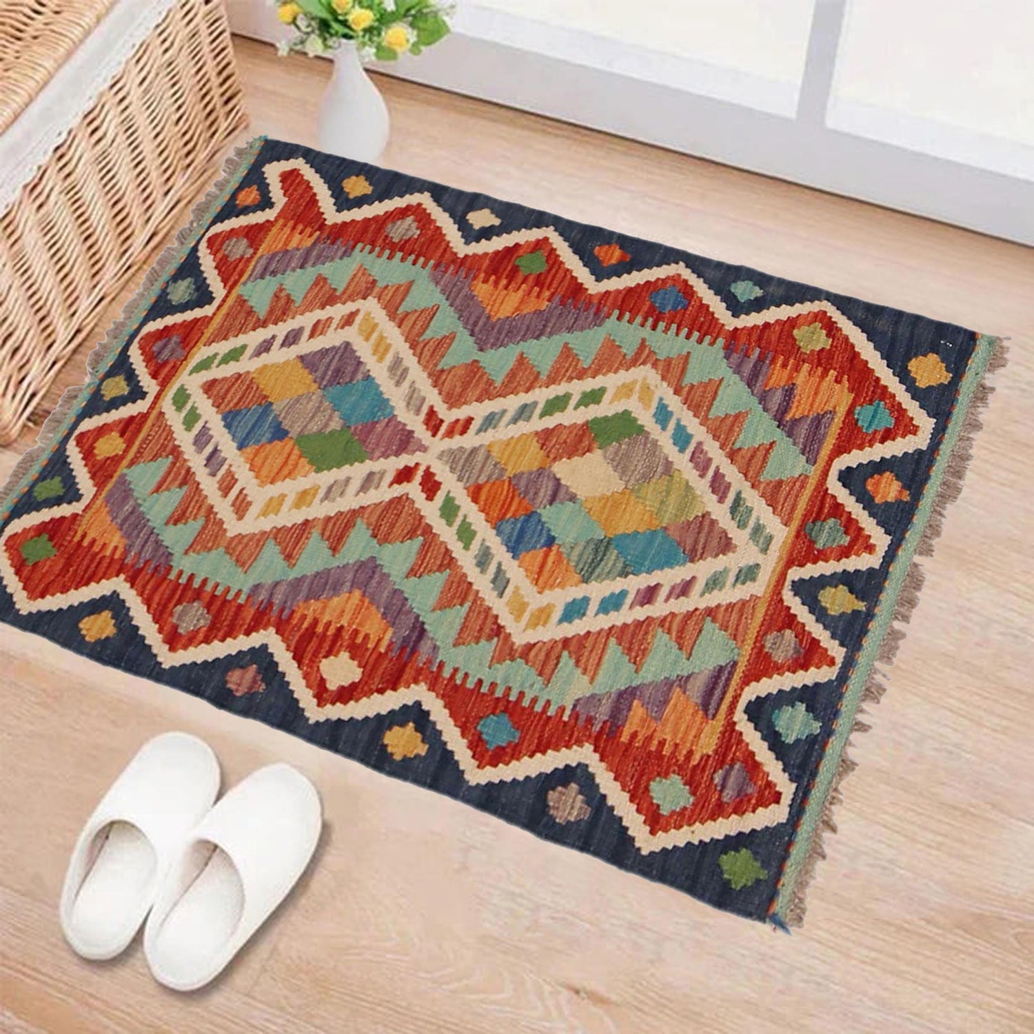 Hand Knotted Afghan Style Kilim 2' 0" x 2' 11" ft / 62 x 90 cm - No. P36003