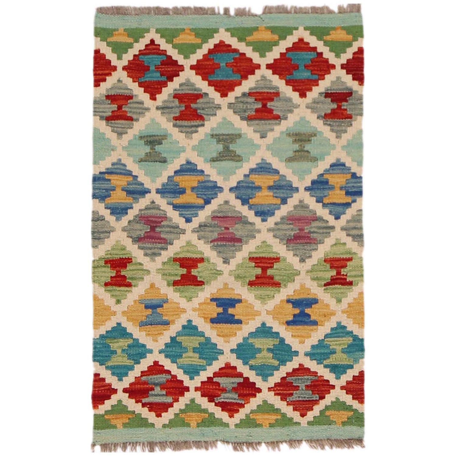 Handmade Turkish Design Wool Kilim 1' 10" x 3' 0" ft / 57 x 92 cm - No. P36005