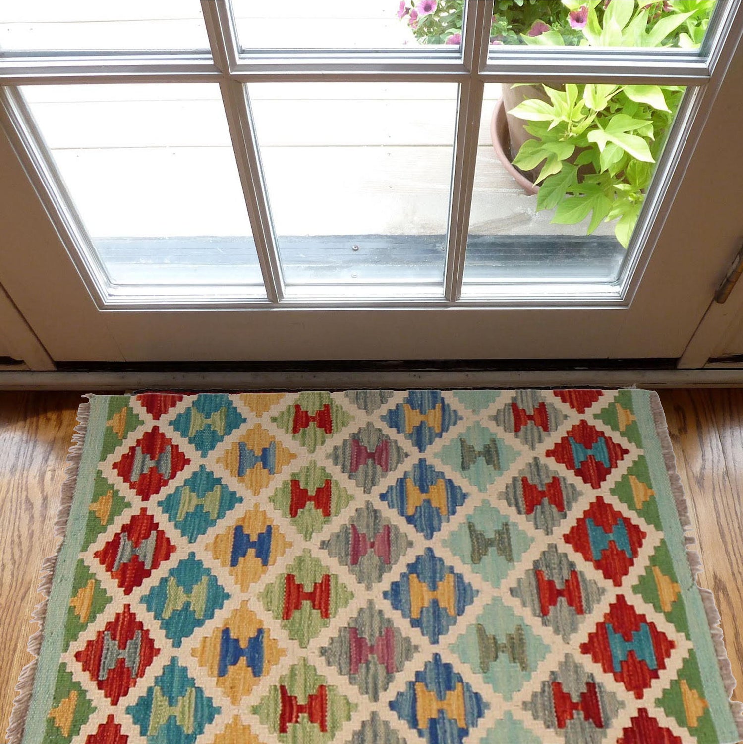 Handmade Turkish Design Wool Kilim 1' 10" x 3' 0" ft / 57 x 92 cm - No. P36005