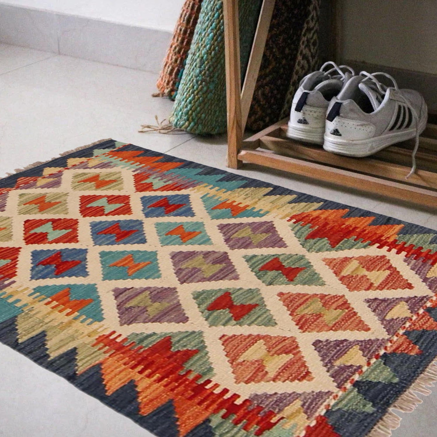 Handmade Afghan Vegetable Kilim 2' 0" x 2' 9" ft / 61 x 85 cm - No. P36010