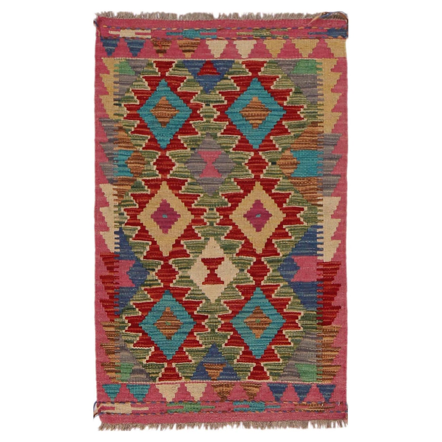 Multi Color ful Flat-Weave Wool Kilim 2' 0" x 3' 4" ft / 60 x 101 cm - No. P36012