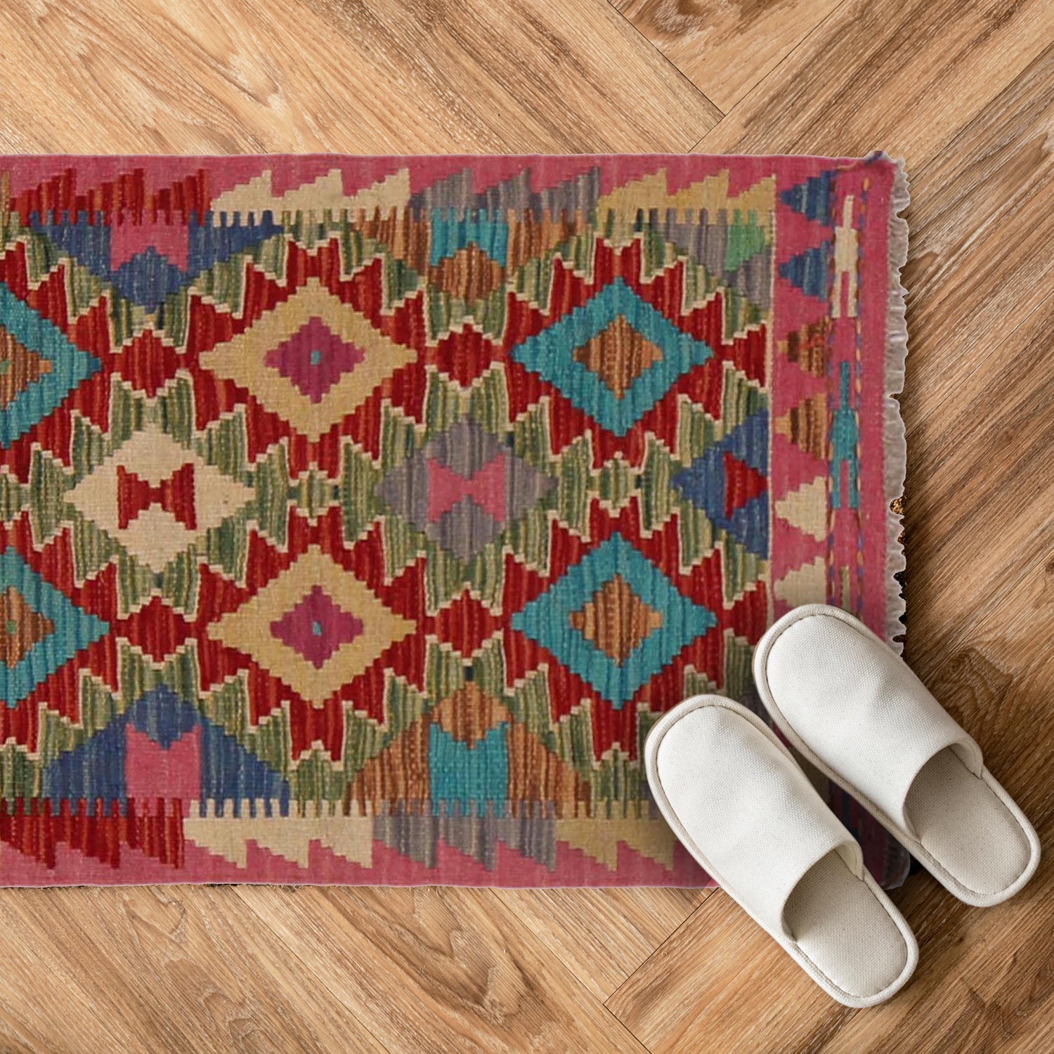 Multi Color ful Flat-Weave Wool Kilim 2' 0" x 3' 4" ft / 60 x 101 cm - No. P36012