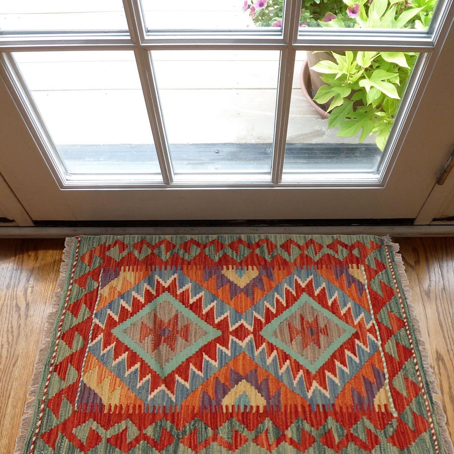 Handmade Vegetable Kilim 1' 11" x 2' 10" ft / 58 x 87 cm - No. P36013