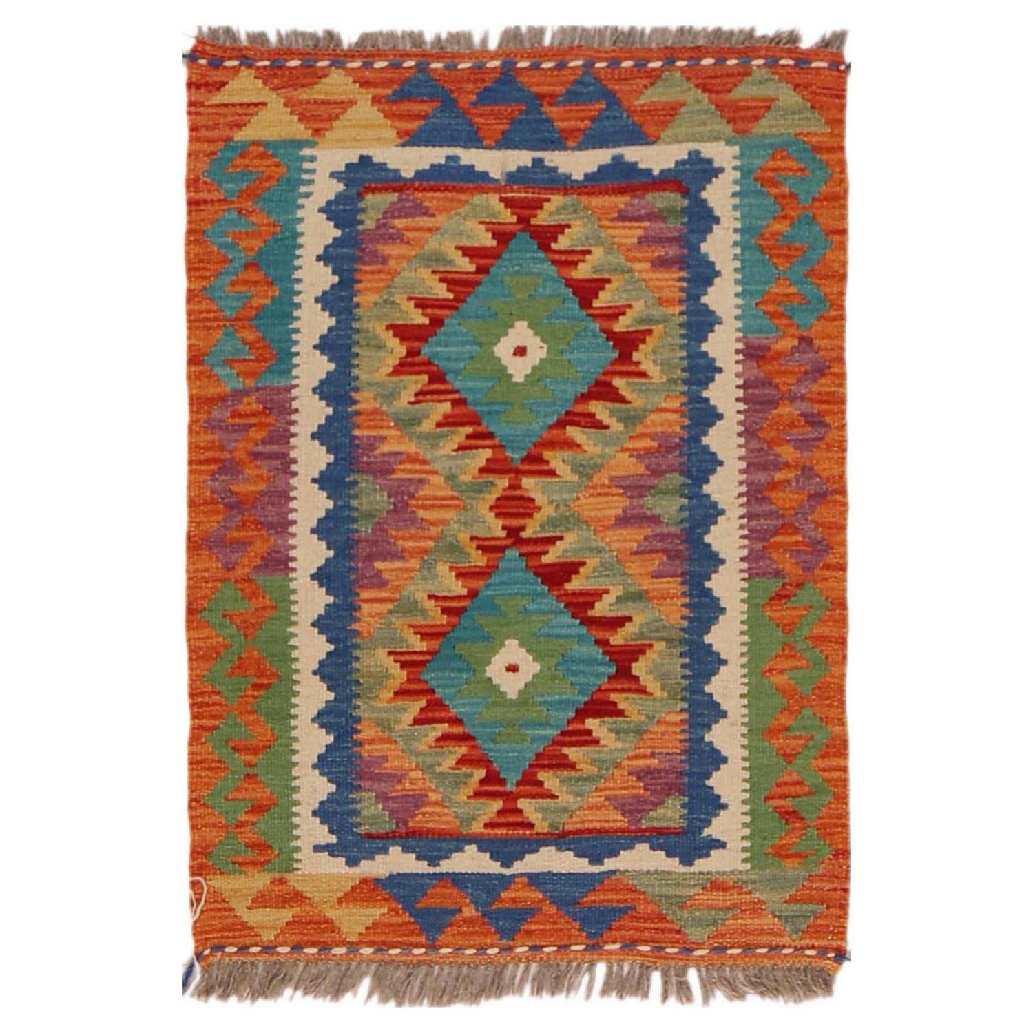 Hand Woven Wool Kelim 2' 0" x 2' 10" ft / 62 x 86 cm - No. P36017