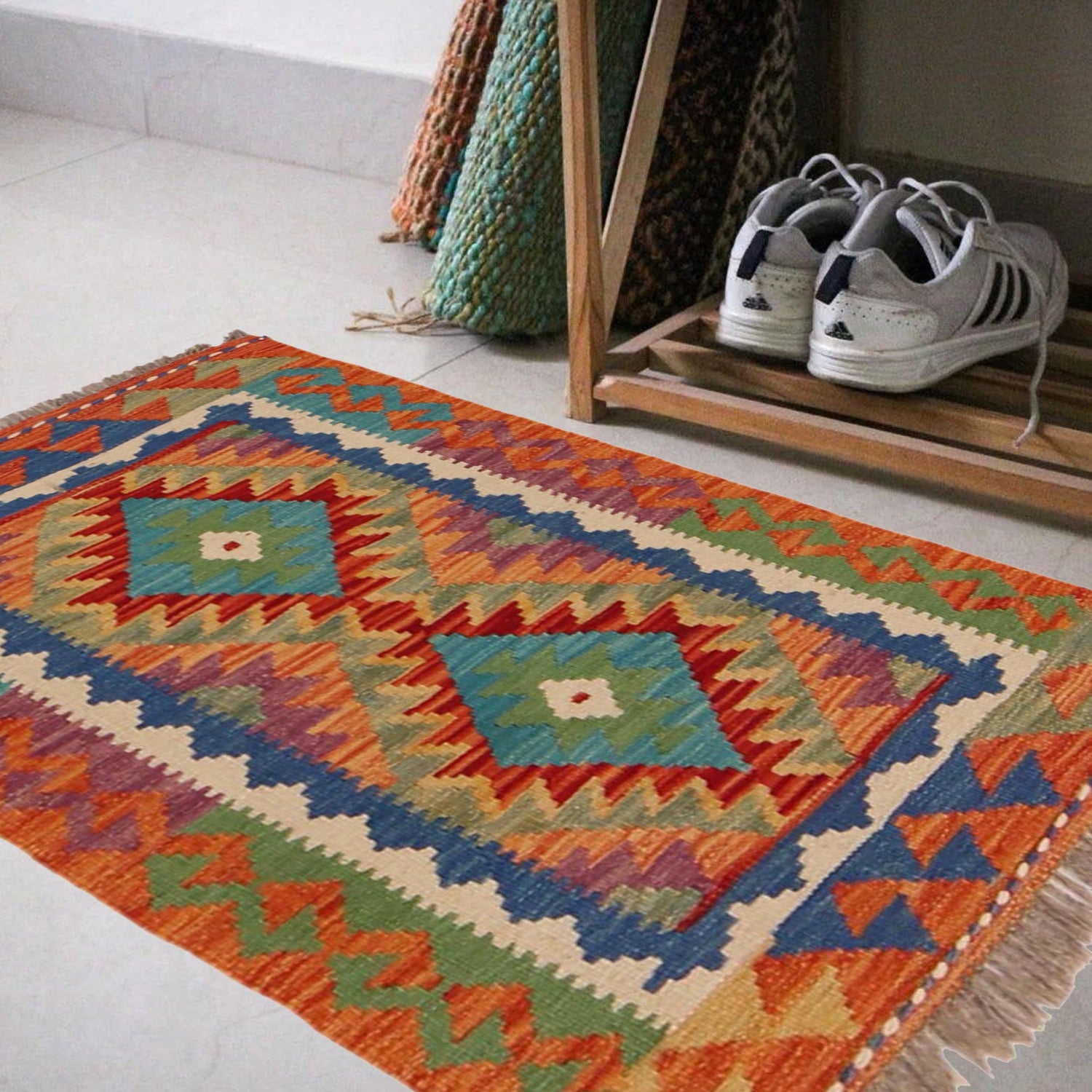 Hand Woven Wool Kelim 2' 0" x 2' 10" ft / 62 x 86 cm - No. P36017