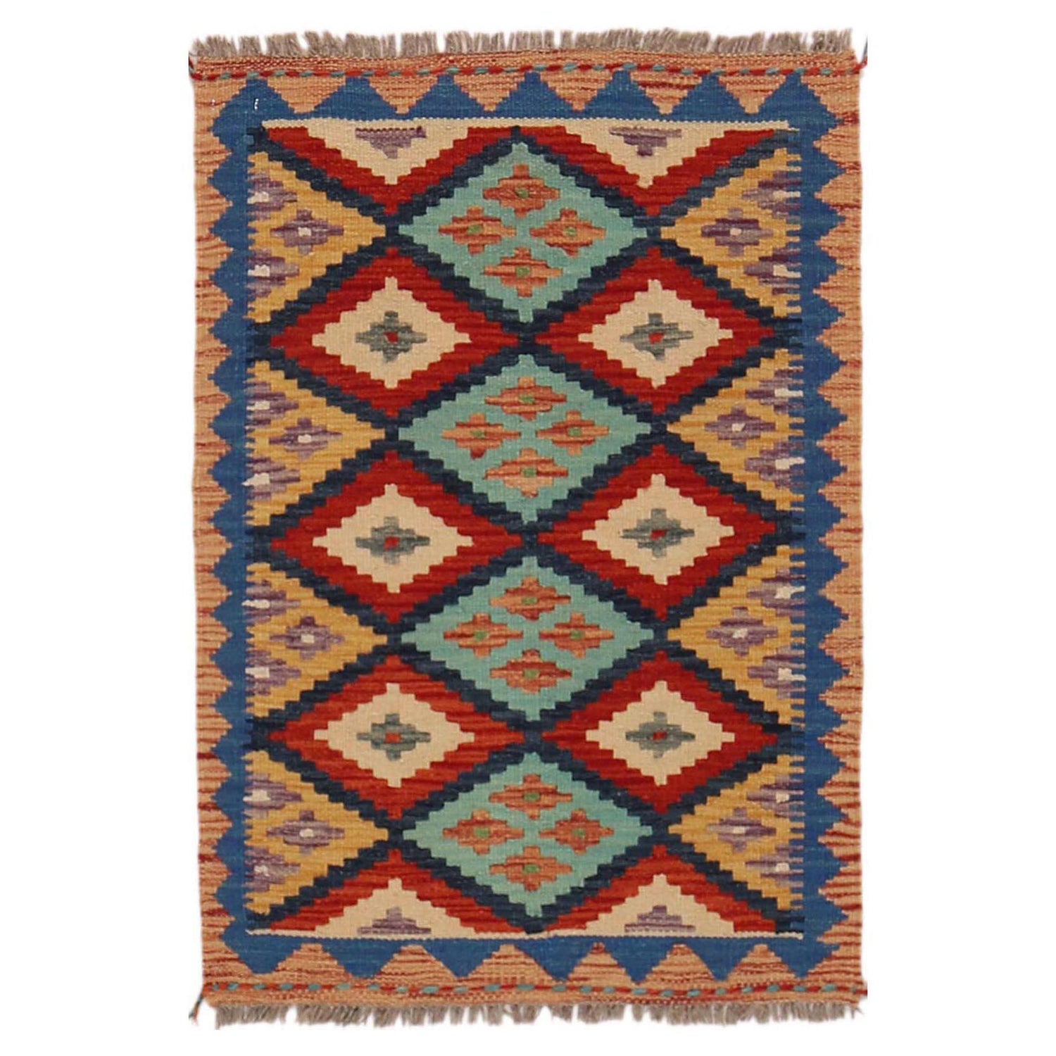 Handmade Turkish Design Wool Kilim 2' 0" x 2' 10" ft / 62 x 86 cm - No. P36019