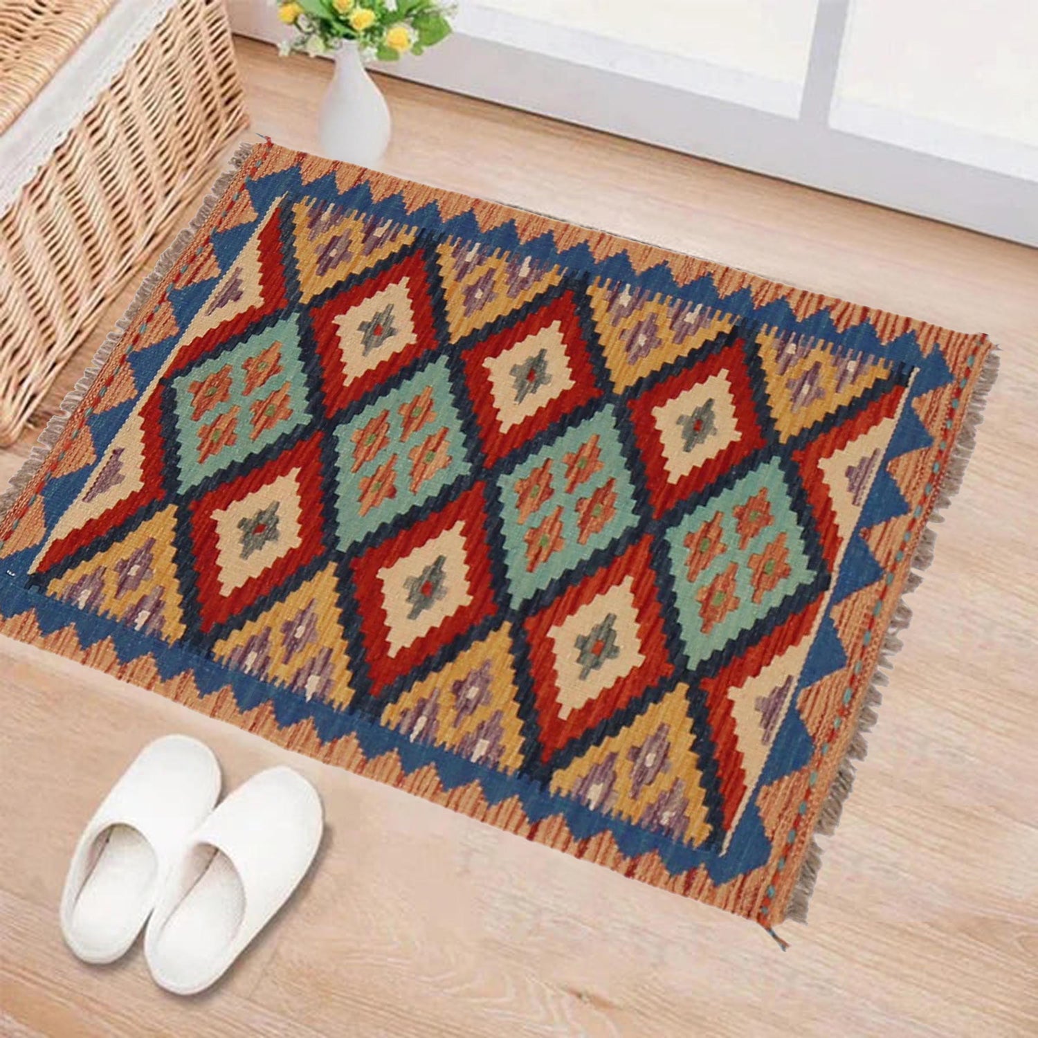 Handmade Turkish Design Wool Kilim 2' 0" x 2' 10" ft / 62 x 86 cm - No. P36019