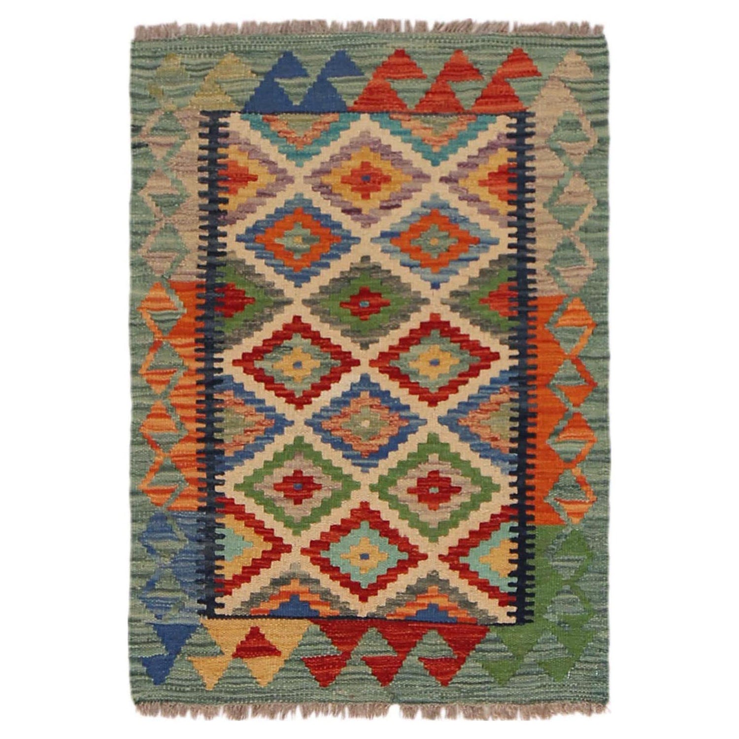 Handmade Afghan Vegetable Kilim 2' 0" x 2' 11" ft / 60 x 88 cm - No. P36024