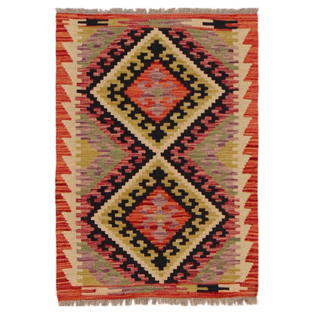 Multi Color ful Flat-Weave Wool Kilim 2' 1" x 2' 11" ft / 63 x 90 cm - No. P36026