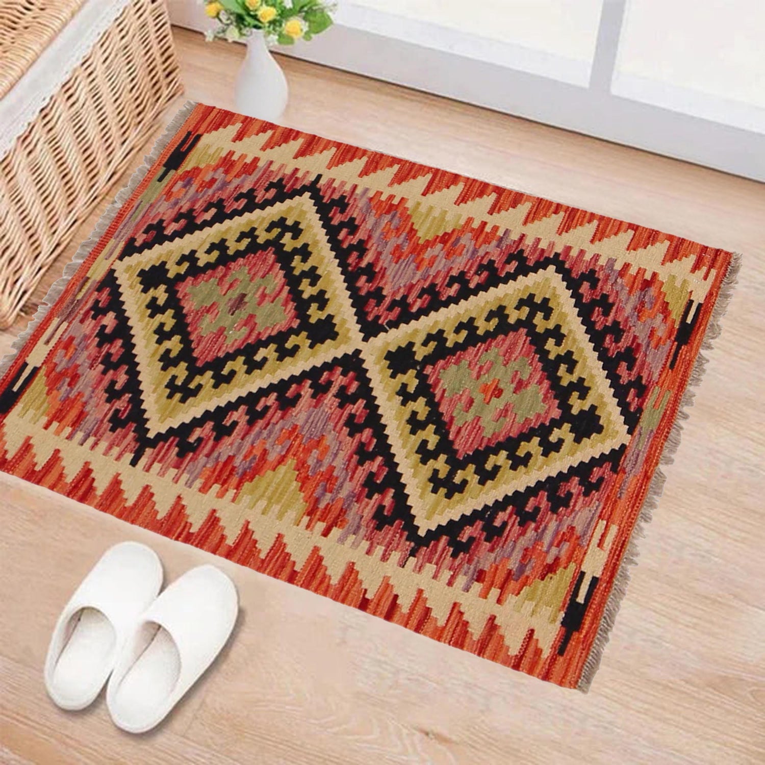 Handmade Vegetable Kilim 2' 1" x 3' 1" ft / 64 x 93 cm - No. P36029