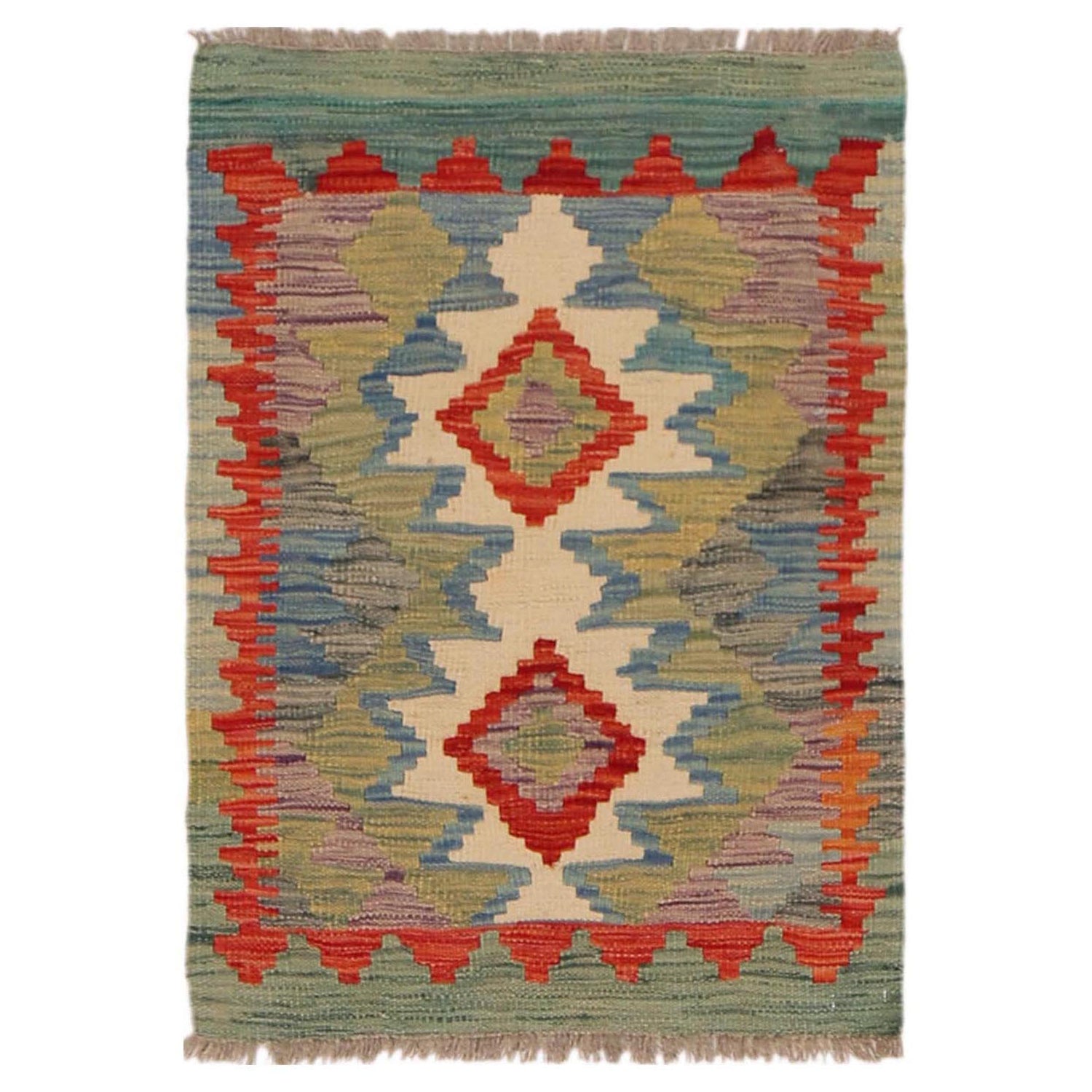 Hand Knotted Afghan Style Kilim 1' 10" x 2' 7" ft / 57 x 80 cm - No. P36034