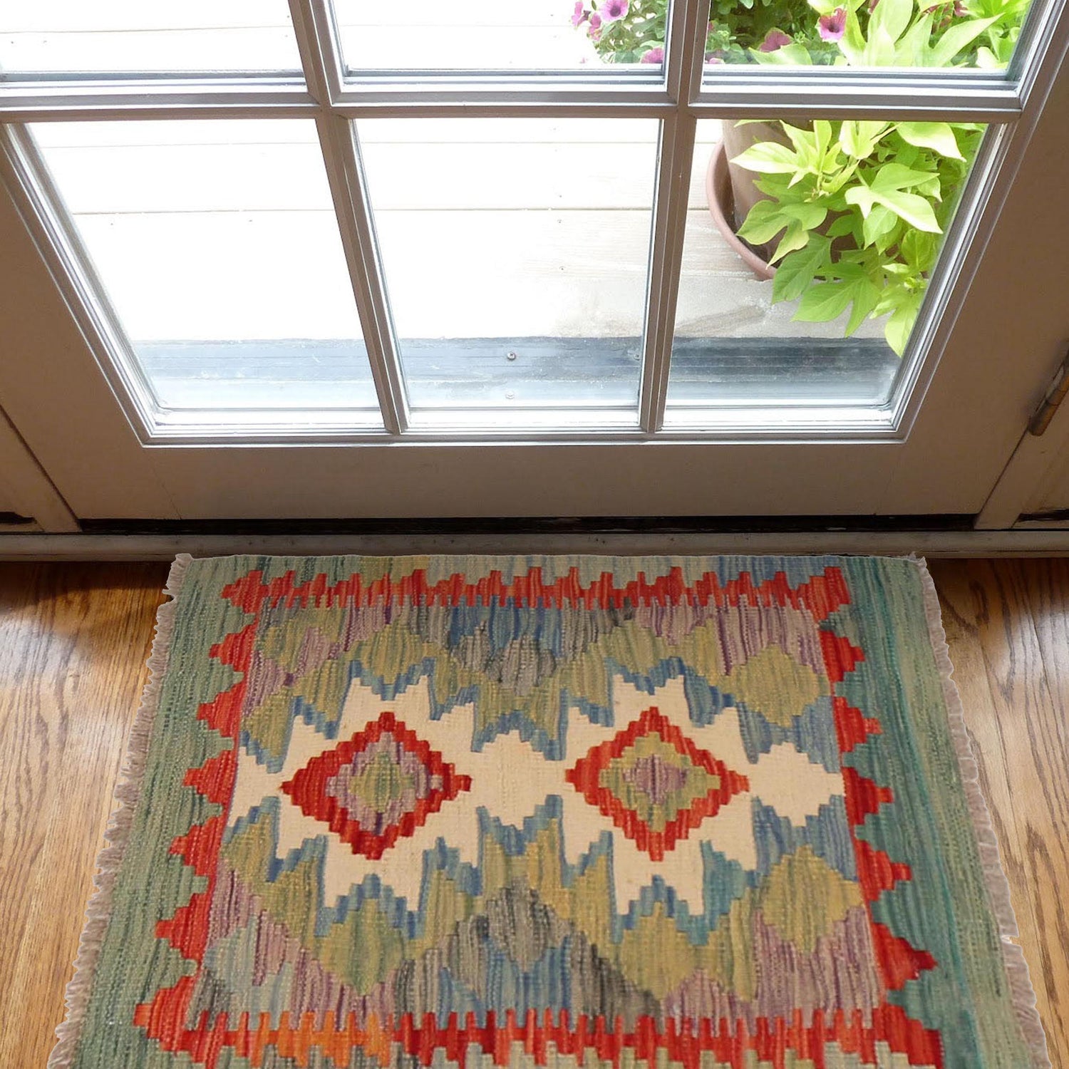 Hand Knotted Afghan Style Kilim 1' 10" x 2' 7" ft / 57 x 80 cm - No. P36034