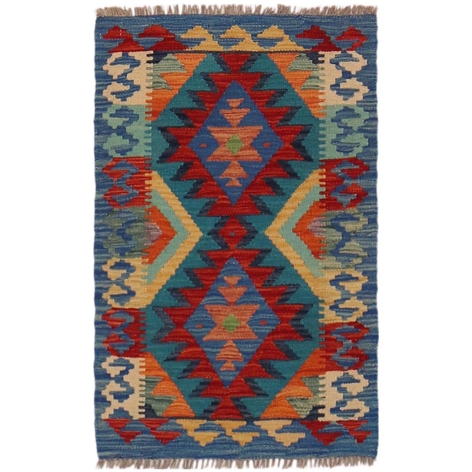 Hand Woven Wool Kelim 1' 11" x 2' 11" ft / 58 x 88 cm - No. P36035