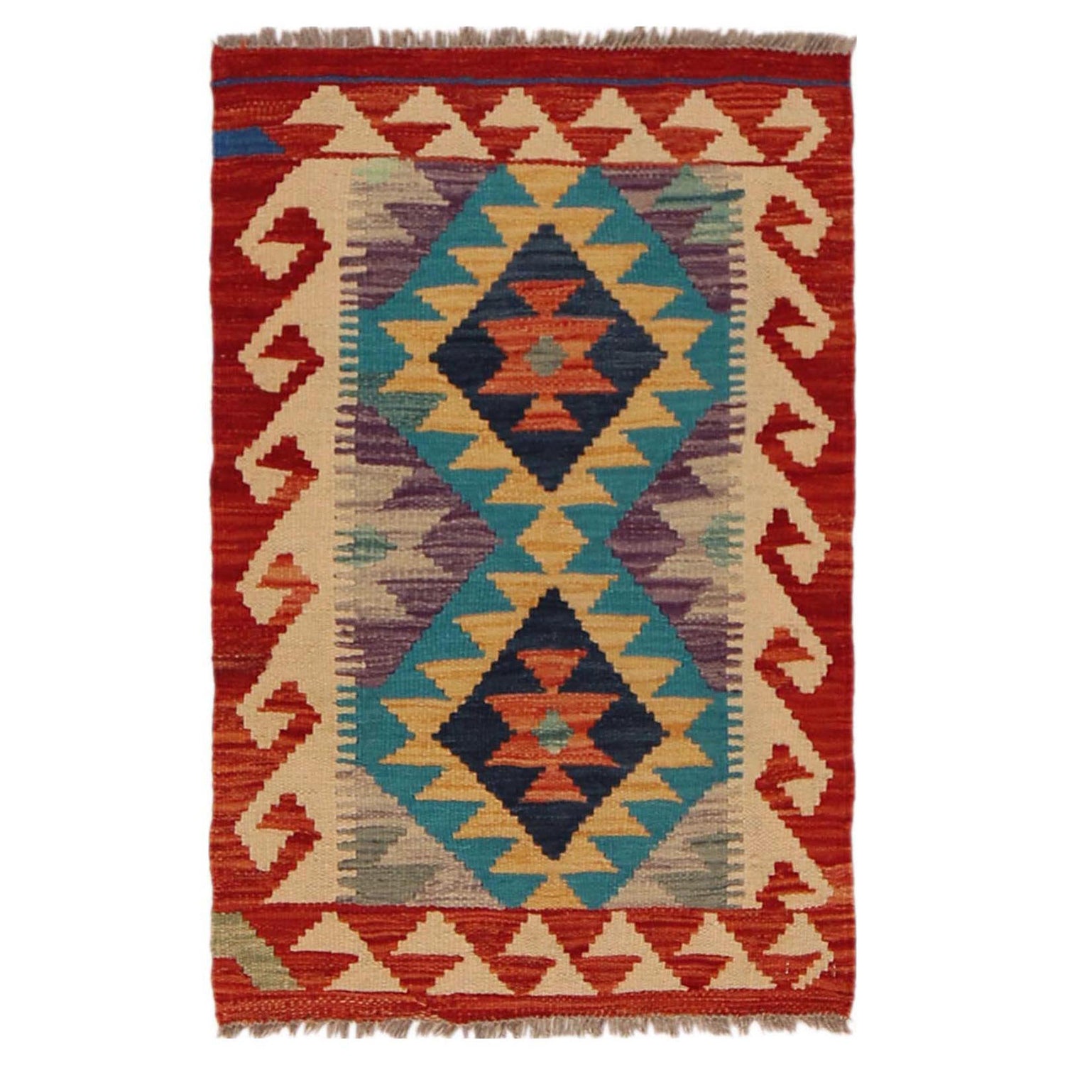 Handmade Turkish Design Wool Kilim 1' 10" x 2' 10" ft / 56 x 87 cm - No. P36036