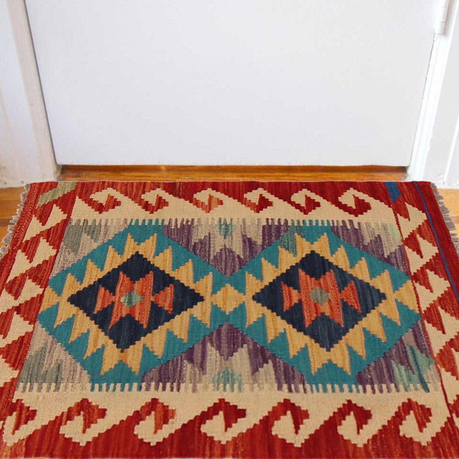 Handmade Turkish Design Wool Kilim 1' 10" x 2' 10" ft / 56 x 87 cm - No. P36036