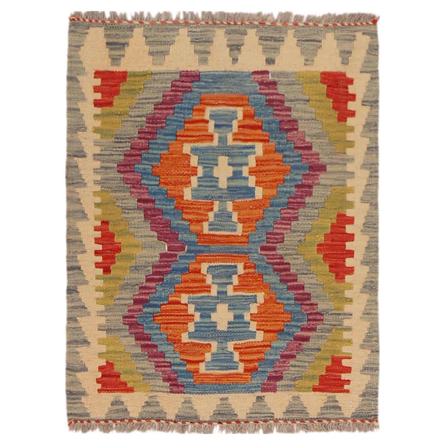Handmade Afghan Vegetable Kilim 2' 1" x 2' 9" ft / 64 x 83 cm - No. P36041