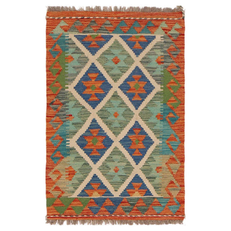 Multi Color ful Flat-Weave Wool Kilim 2' 0" x 3' 1" ft / 60 x 94 cm - No. P36044