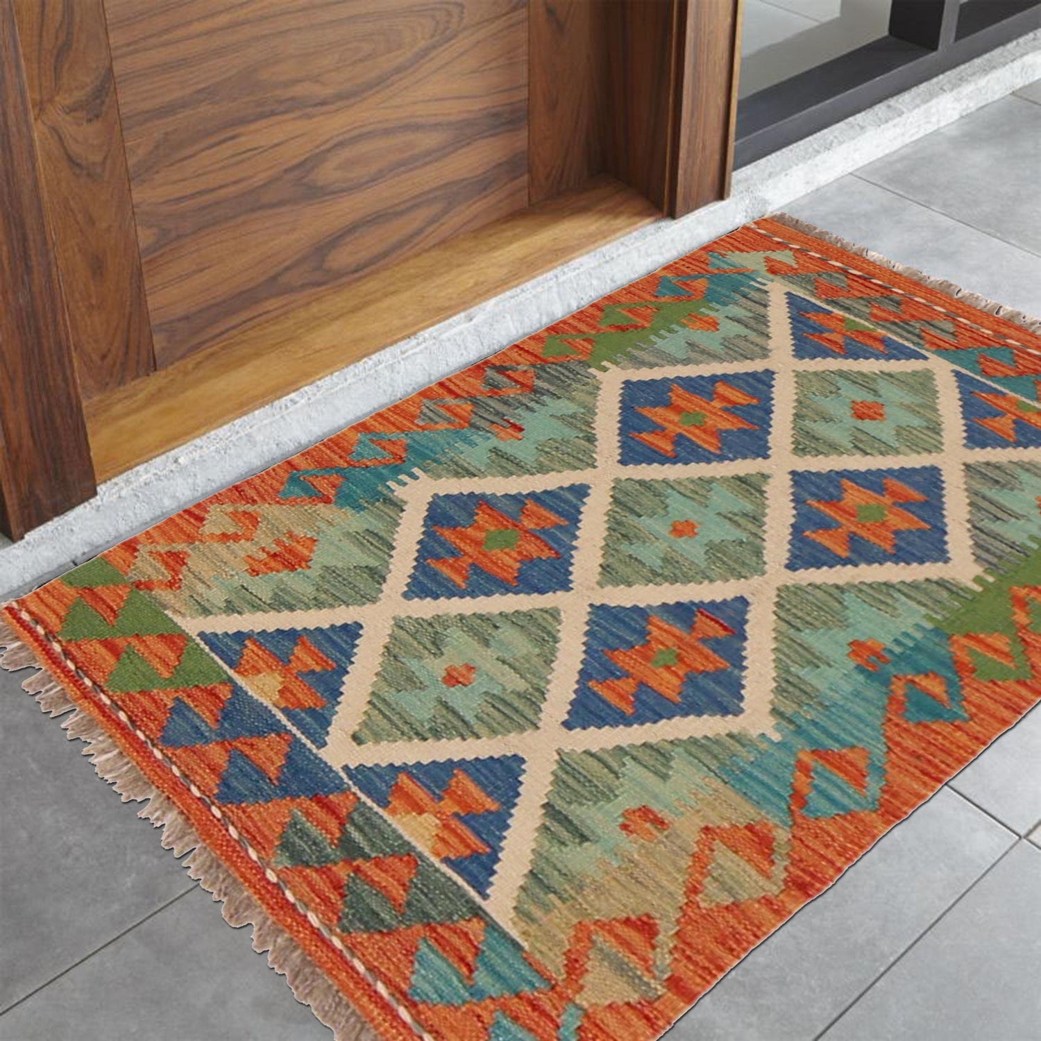 Multi Color ful Flat-Weave Wool Kilim 2' 0" x 3' 1" ft / 60 x 94 cm - No. P36044