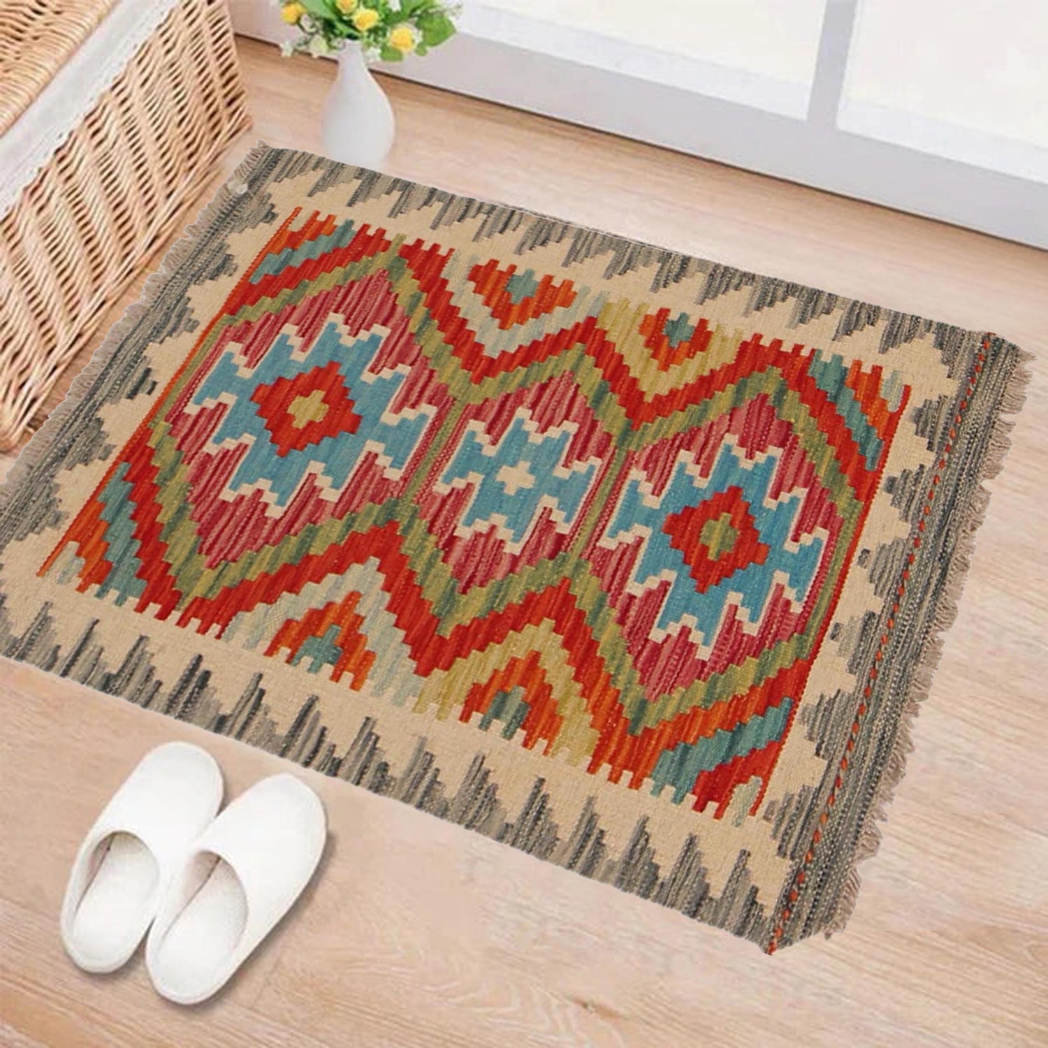 Hand Knotted Afghan Style Kilim 2' 0" x 2' 10" ft / 62 x 87 cm - No. P36048