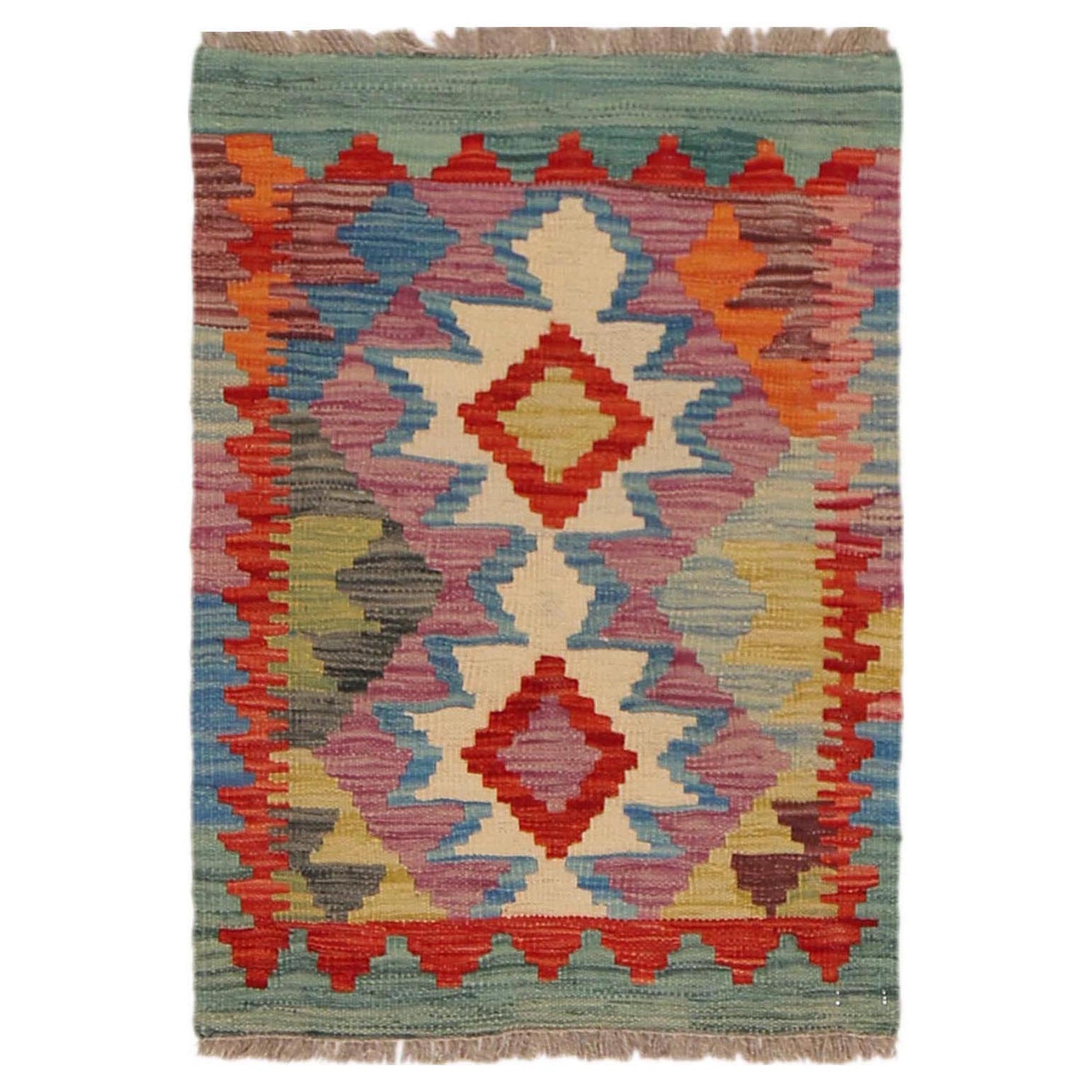 Hand Woven Wool Kelim 1' 10" x 2' 6" ft / 55 x 77 cm - No. P36049
