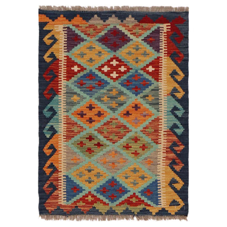 Handmade Turkish Design Wool Kilim 2' 1" x 2' 11" ft / 64 x 88 cm - No. P36051
