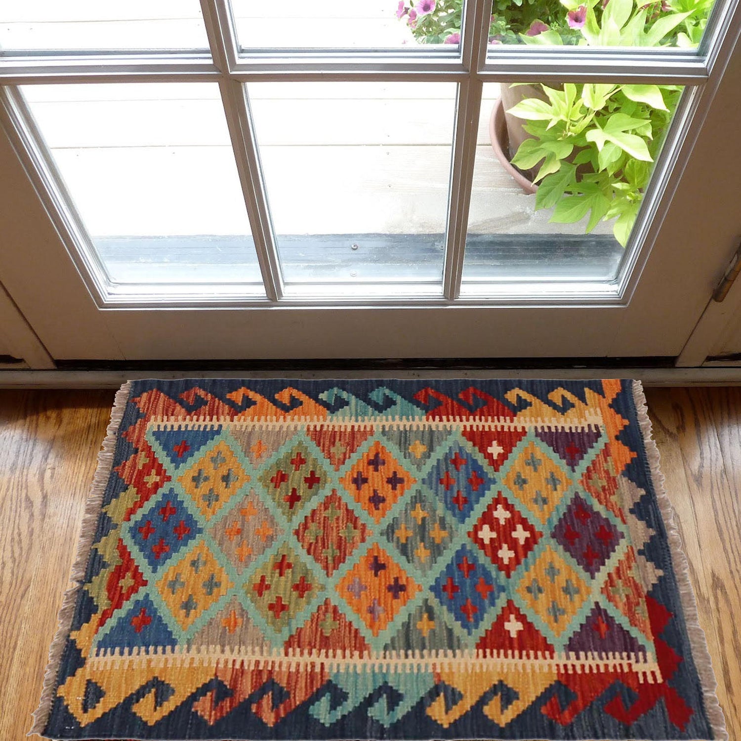 Handmade Turkish Design Wool Kilim 2' 1" x 2' 11" ft / 64 x 88 cm - No. P36051