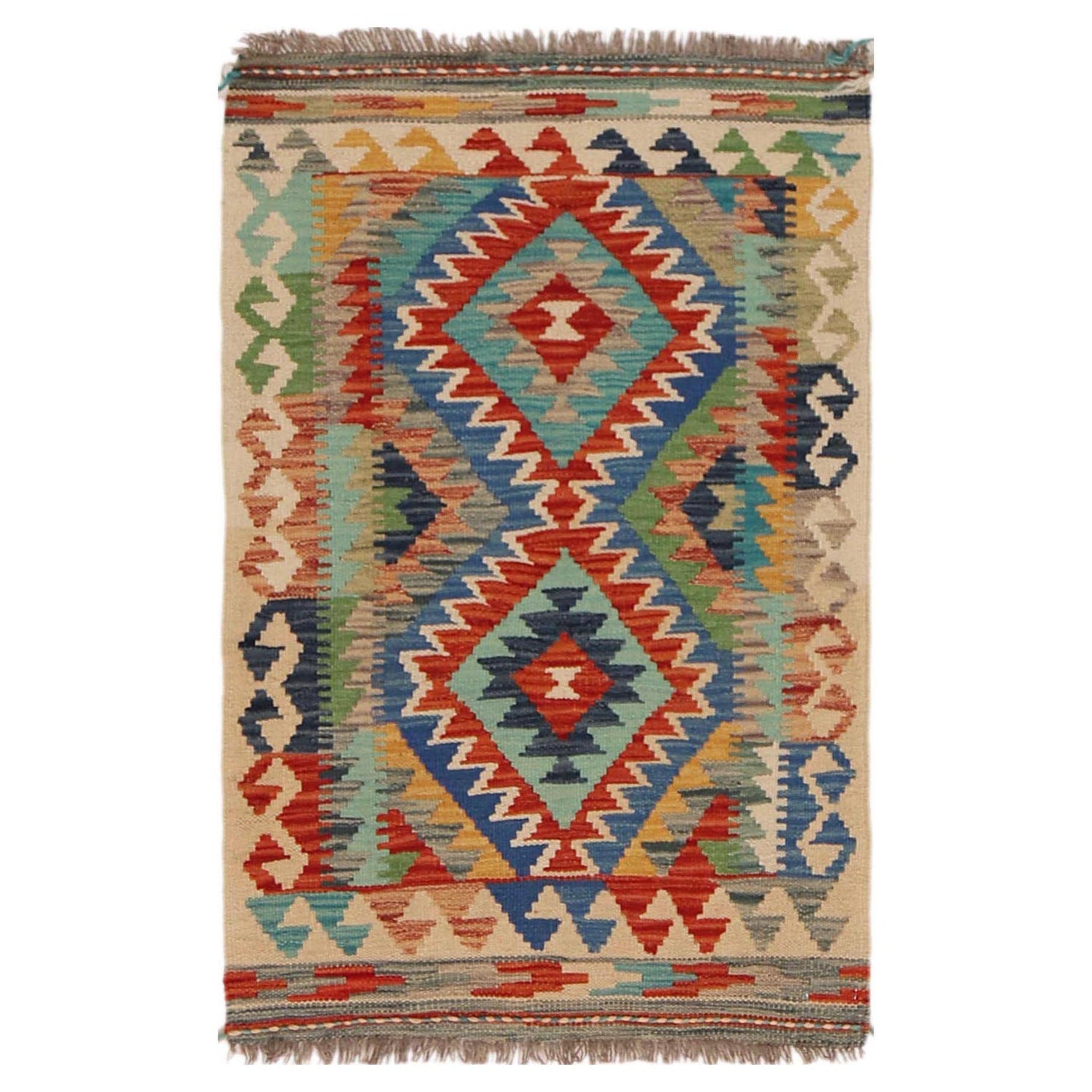 Hand Knotted Flatweave Kilim 2' 1" x 3' 2" ft / 64 x 97 cm - No. P36054