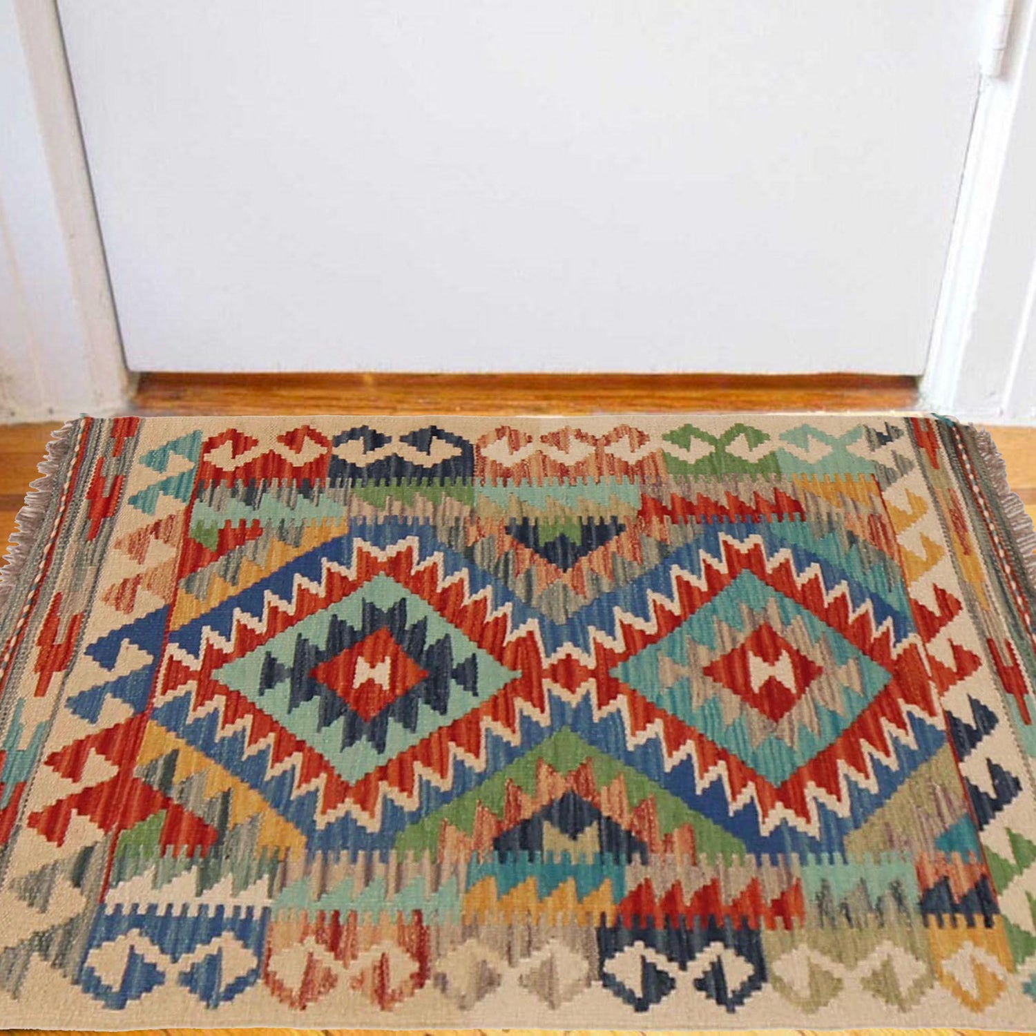 Hand Knotted Flatweave Kilim 2' 1" x 3' 2" ft / 64 x 97 cm - No. P36054