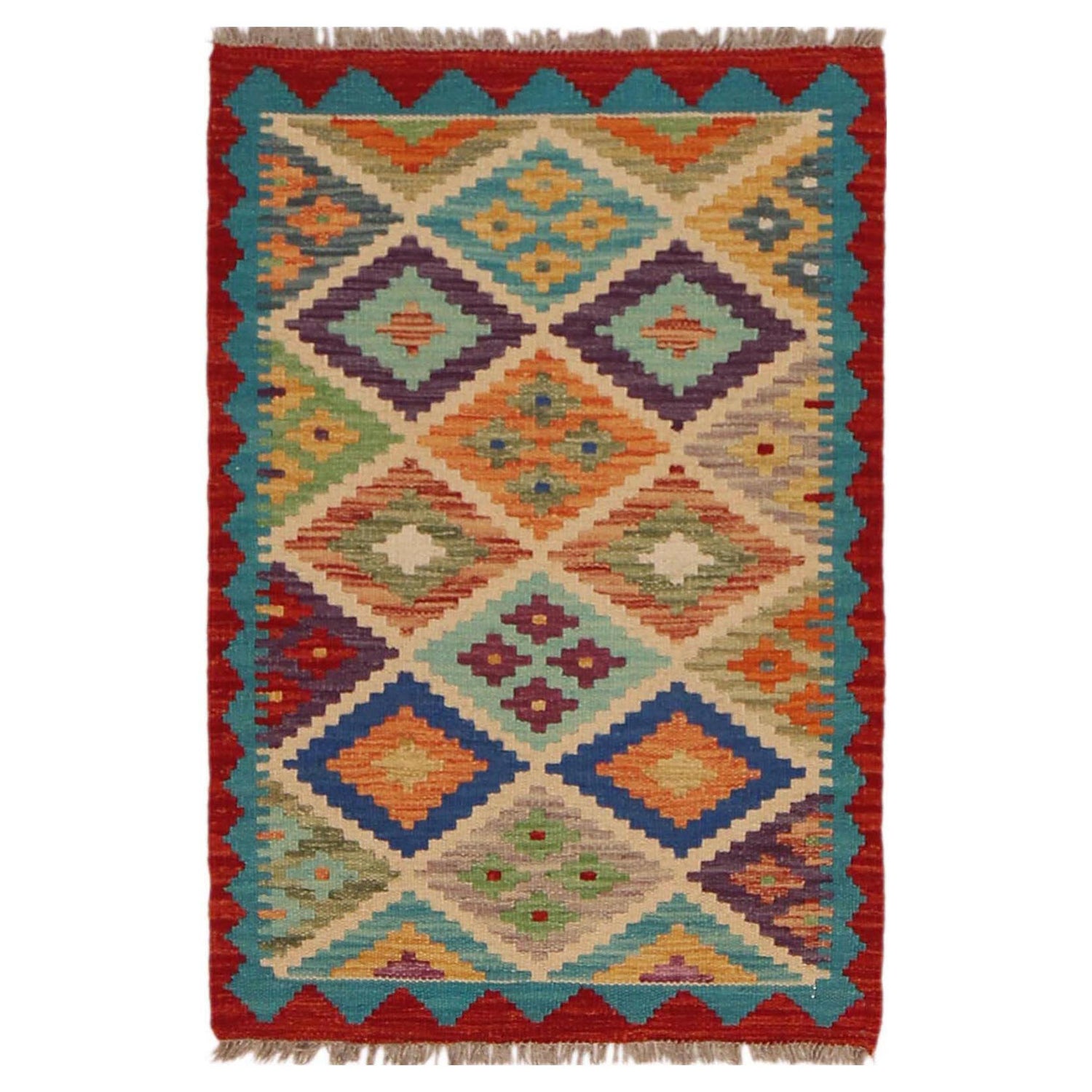 Handmade Afghan Vegetable Kilim 2' 0" x 2' 11" ft / 60 x 89 cm - No. P36056