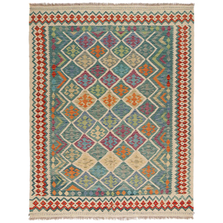Multi Color ful Flat-Weave Wool Kilim 6' 0" x 7' 10" ft / 182 x 238 cm - No. P36059