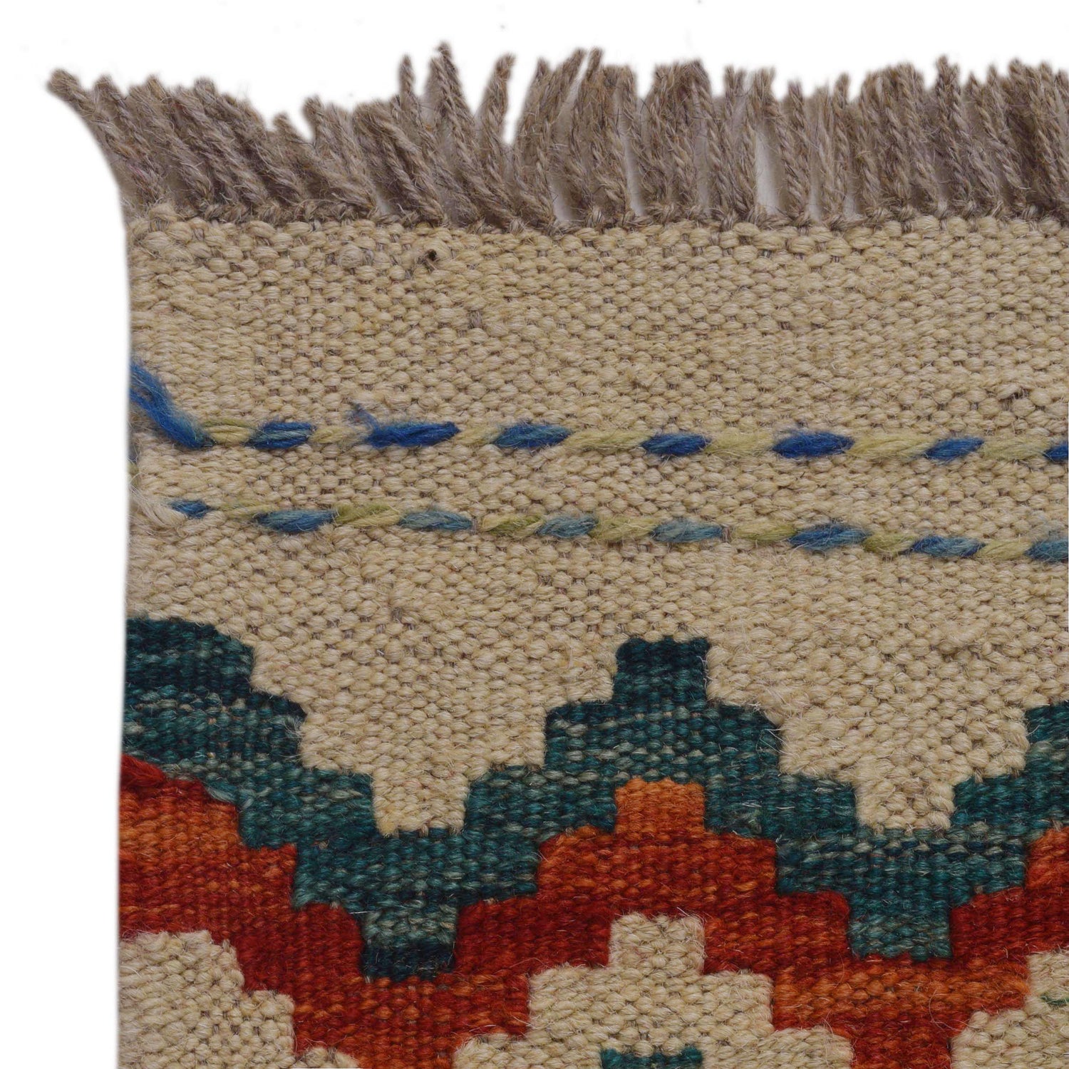 Multi Color ful Flat-Weave Wool Kilim 6' 0" x 7' 10" ft / 182 x 238 cm - No. P36059