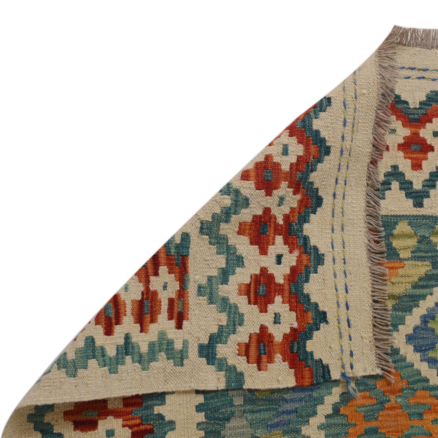 Multi Color ful Flat-Weave Wool Kilim 6' 0" x 7' 10" ft / 182 x 238 cm - No. P36059