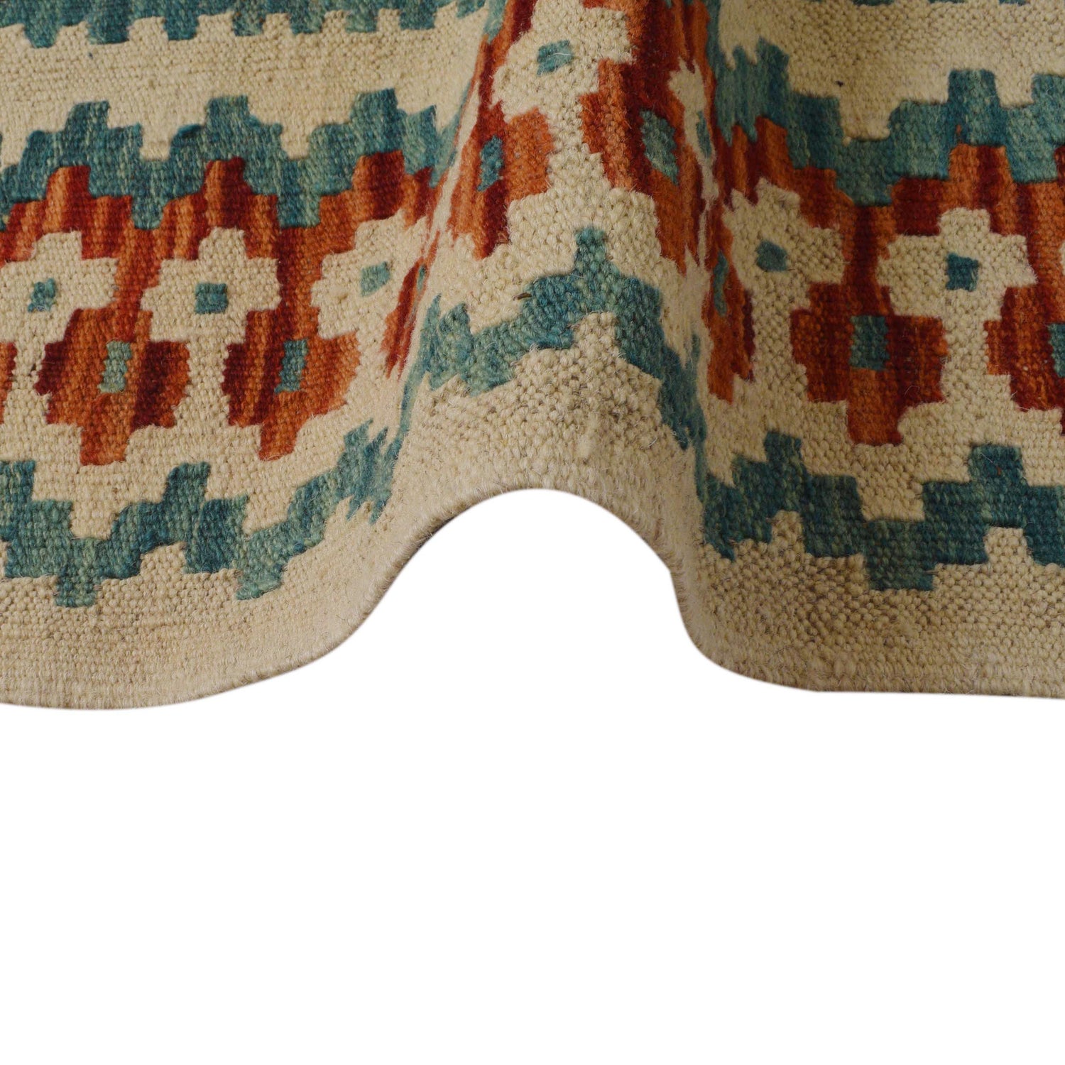 Multi Color ful Flat-Weave Wool Kilim 6' 0" x 7' 10" ft / 182 x 238 cm - No. P36059
