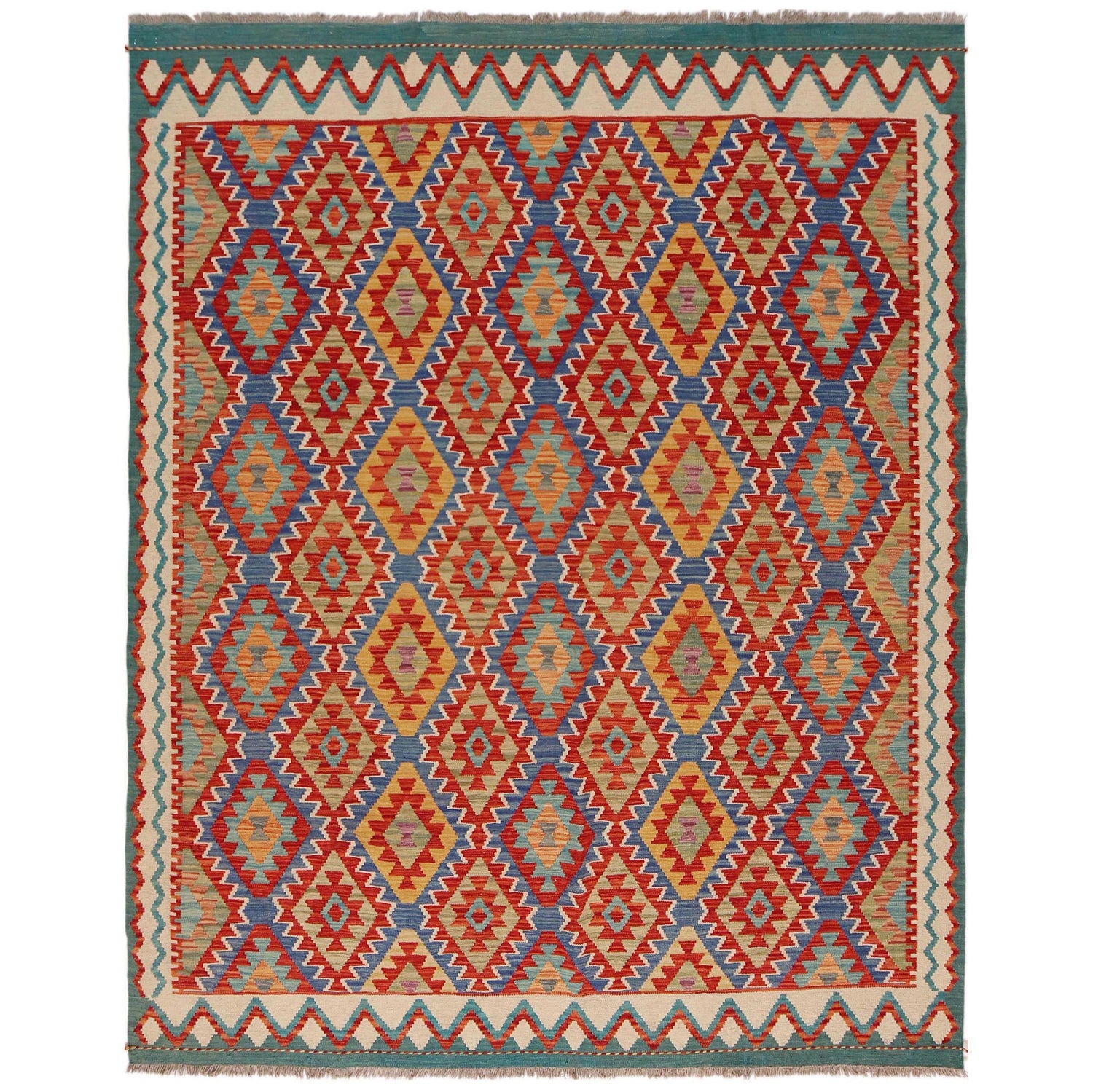 Hand Knotted Afghan Style Kilim 5' 10" x 7' 6" ft / 178 x 228 cm - No. P36062
